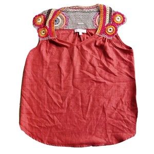 Hailey & Co Knitted Shoulder Top Rust Color Boho Shirt Blouse Summer Sz Medium M